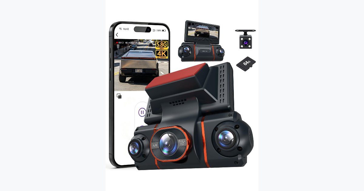 70% OFF · 4K+1080P Dash Cam, Front & Rear, 360 Degrees