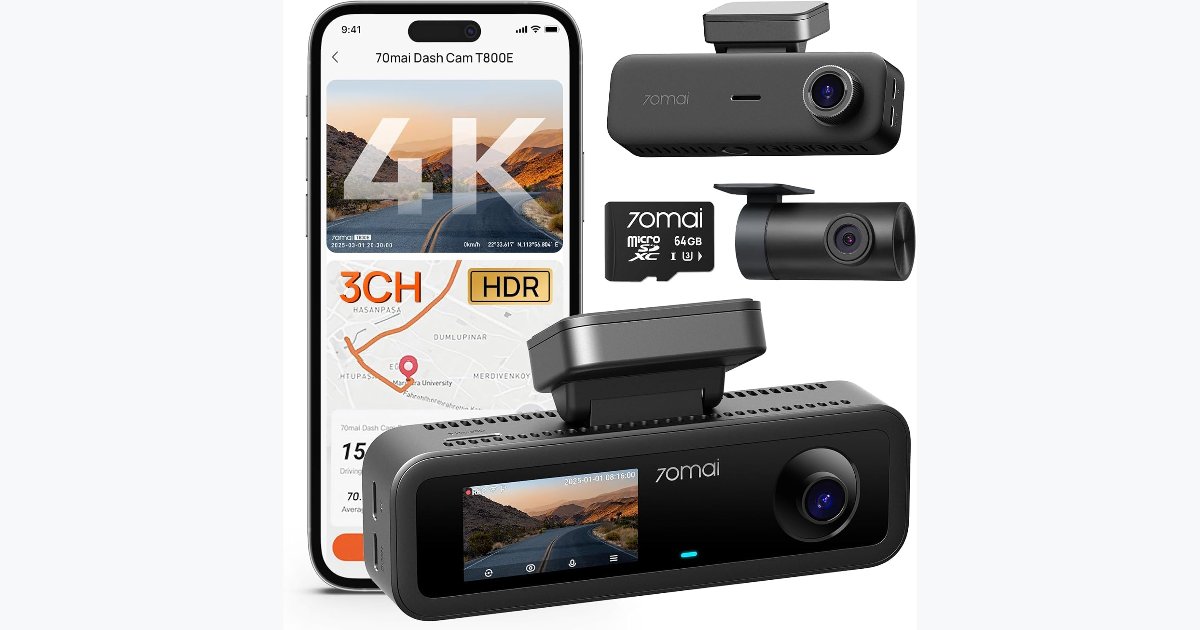 29% OFF · 70mai 4K Dash Cam Front & Rear, 3-Channel, GPS, Wi-Fi 6