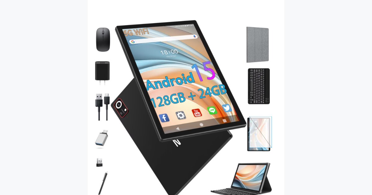 52% OFF · Android 15 Tablet,10 Inch Android Tablet,128GB+24GB+1TB Expand,5G WiFi,Octa-Core,Unisoc T606 CPU,7000mAh,BT 5.0,GPS,13MP+8MP Dual Camera,Face Unclock,HD Display,Touchscreen,Tablet with Keyboard