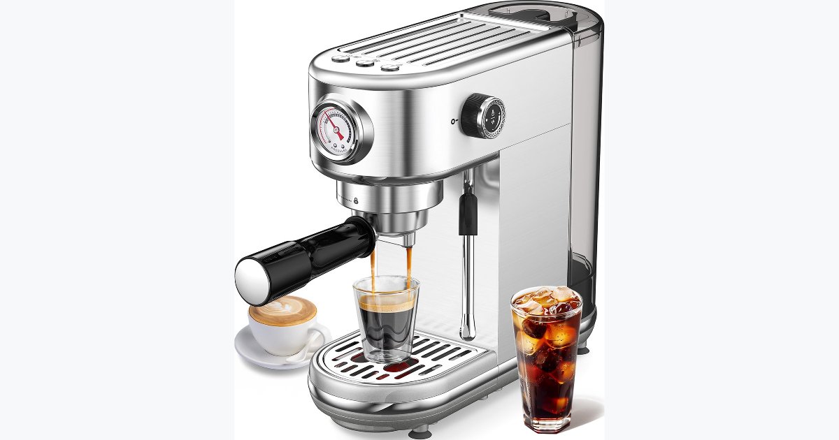 38% OFF · atatix Espresso Machine with Milk Frother – 20 Bar, 44oz Tank