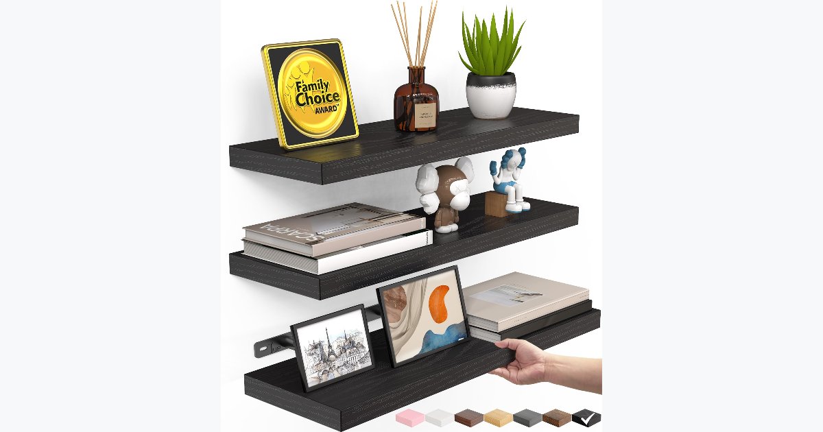 30% OFF · BAYKA 3-Piece Black Floating Shelves, 15.7in