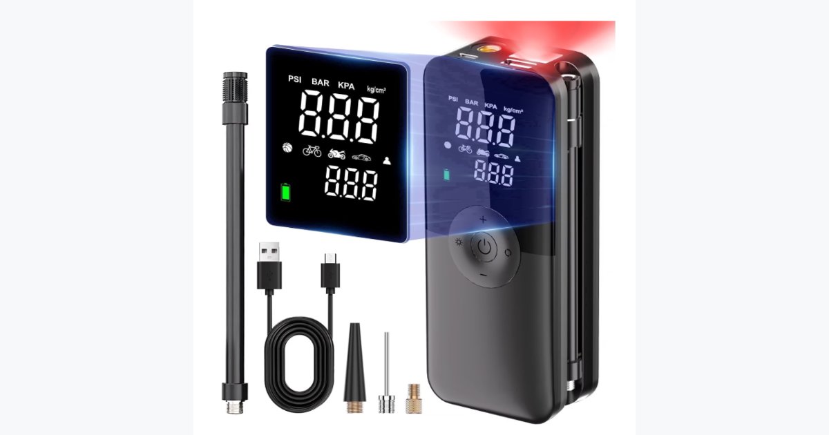 33% OFF · CARSUN Cordless Tire Inflator Portable Air Compressor,5200mAH Portable Air Pump with Digital Dual Screen,Suitable for Car,Motorcycles,Bicycles