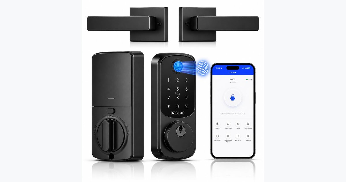 27% OFF · DESLOC B200 Fingerprint Smart Lock — 2 Lever Handles, Bluetooth