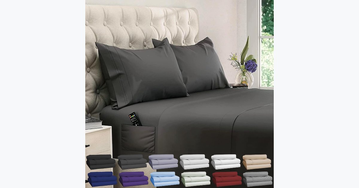 32% OFF · DREAMCARE Twin XL Deep Pocket Sheets – Gray, Side Pockets