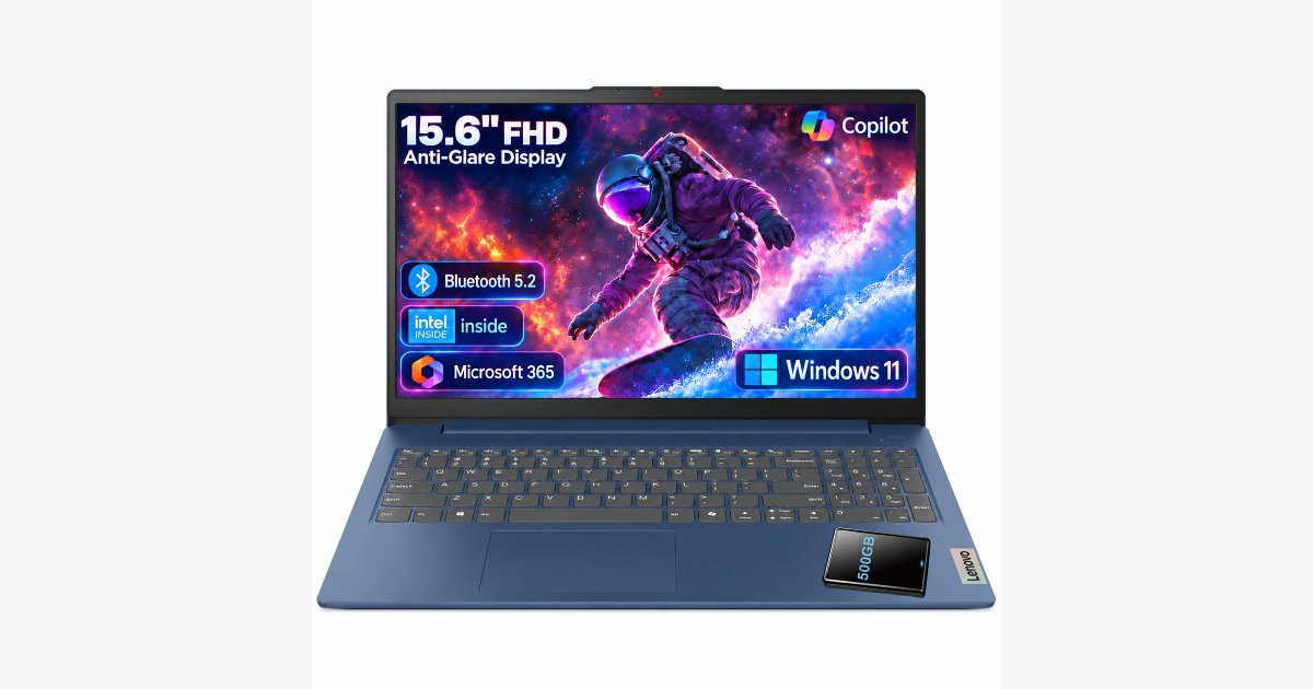 40% OFF · Lenovo 15.6-inch FHD Laptop, 8GB RAM, 128GB + 500GB HDD, Windows 11