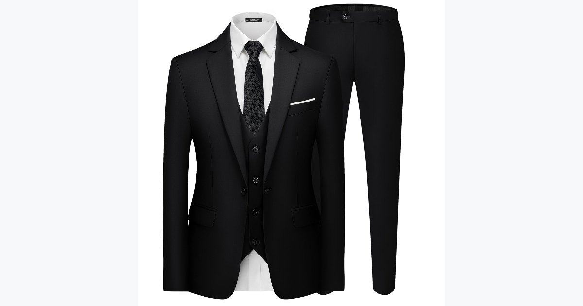 40% OFF · MAGE MALE 3-Piece Slim Fit Suit – One-Button Tuxedo (Blazer, Vest, Pants)