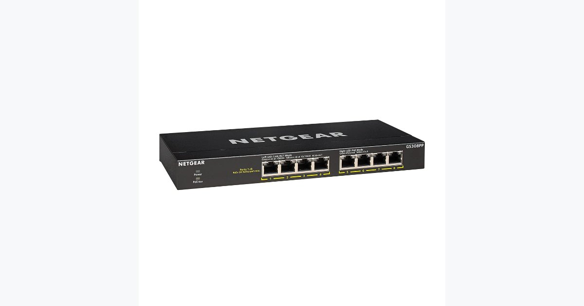 46% OFF · NETGEAR 8-Port PoE Gigabit Unmanaged Switch GS308PP – Desktop/Wall Mount