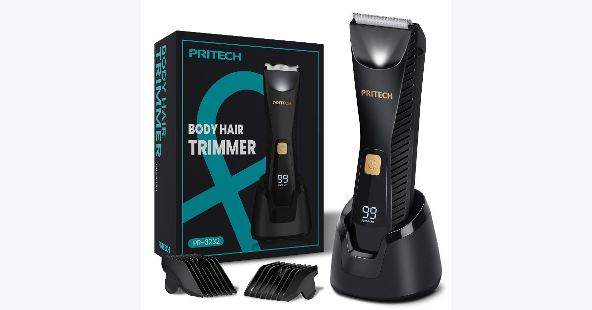 25% OFF · PRITECH Body Hair Trimmer – Waterproof, USB-C, Wet/Dry