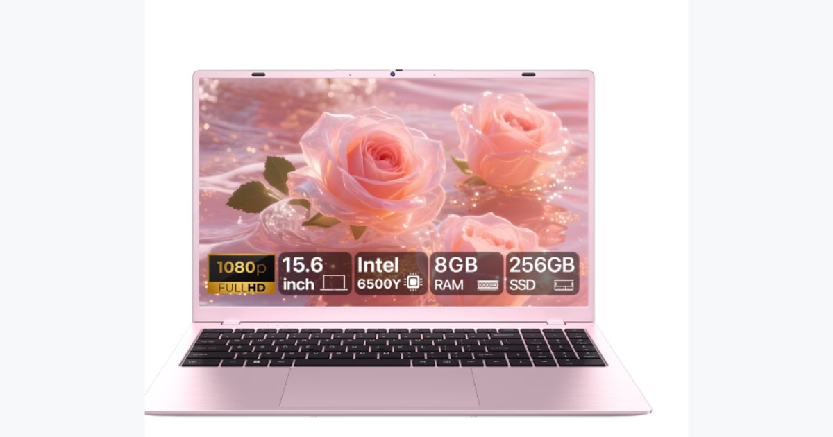 55% OFF · RNRUO 15.6" Pink Laptop Computer, 8GB RAM 256GB SSD, Intel 6500Y with 2 Cores, up to 3.4GHz, FHD Display, Office 2024, WiFi5 BT5.0, PC Laptop for Business, Student, Office