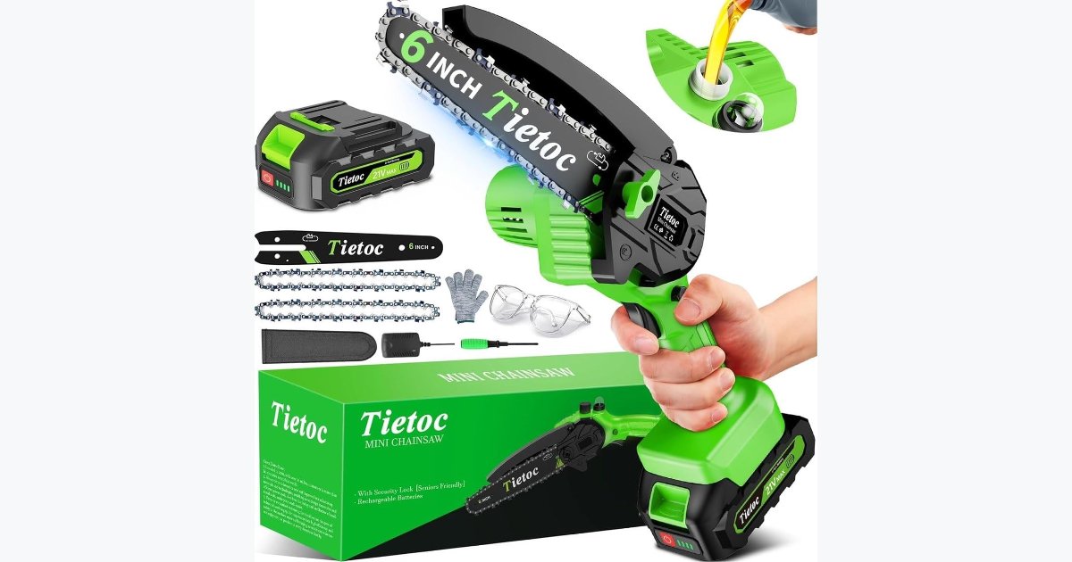 40% OFF · Tietoc 6-Inch Mini Cordless Electric Chainsaw