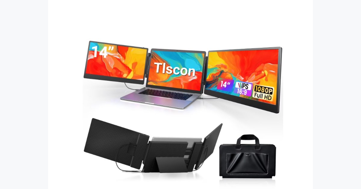 39% OFF · Tlscon Laptop Screen Display Extender, 14 Inch 1080P FHD Portable Monitor with Built-in Stand and Dual Speakers for 13''-16.1'' Laptops, Plug and Play, Compatible with Winds, MacOS, Chrome, PS